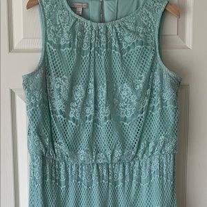 Teal crochet long sleeveless dress